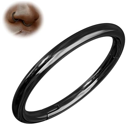 BodyBonita 1 Stück Nahtlose Nasenring aus G23-Titan – Piercing Septum Schmuck für Damen Herren 16G Nasenpiercings Körperpiercing Bequemer Lippen Conch Tragus Helix Rook Schwarz 8mm