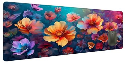 Mauspad XXL 1200x600mm Farbe Mousepad Groß Schreibtischunterlage Blume, Gaming Mauspad Gadgets Schreibtisch Zubehör, Wasserdicht Mouse Pad rutschfeste Vernähte Kanten Verbessert Geschwindigkeit N-6