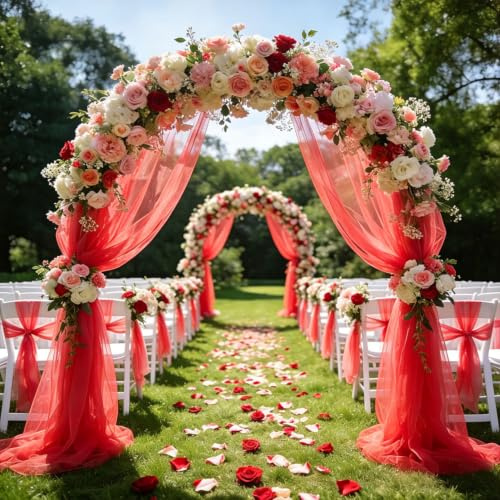 3m x 160cm Organza Stoff, Tüll Rot Meterware Soft Tüllstoff zum Nähen,Netzstoff Dekostoff für Arbor Hochzeit Vorhang Freihanddeko Torbogen Zeremonie