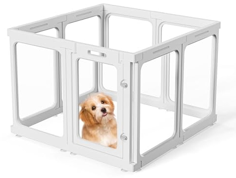 autozen 8X Welpenlaufstall, 60cm hoch Hundetoilette Wohnung aus Acryl transparenter Faltbarer Hundeauslauf mit Tür rutschfestes Hundegitter Wohnung für Hunde, Katzen, Kaninchen, Kleintiere, weiß