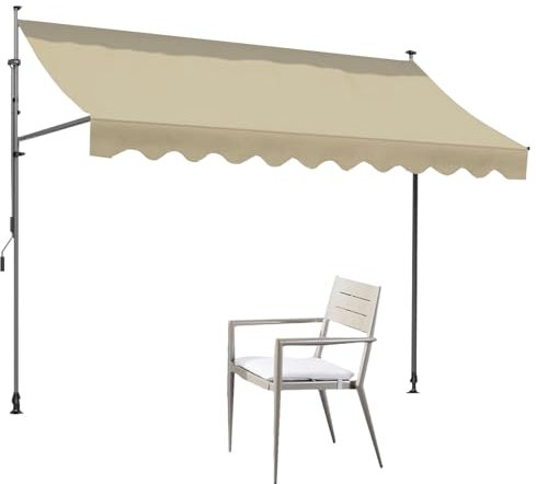Tenda Da Sole con Protezione UV, Tenda Da Sole Manuale per Balconi, Tenda Da Sole con Manovella E Braccio, Altezza E Angolazione Regolabili con Manovella per Gazebo Da Giardino E Patio(Beige,350x120cm