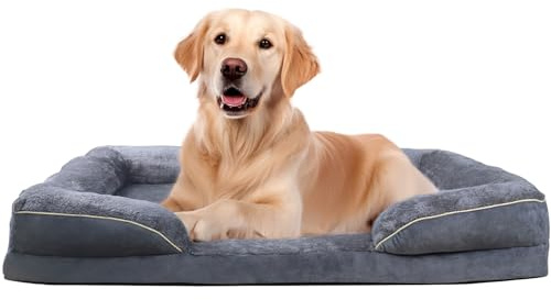 Bizcasa Orthopädisches Hundebett, Hundekorb, weiche Polsterung, Hundesofa, Hundekissen, Hundekörbchen mit Hohem Rand, Abnehmbar und waschbar, 91 x 69 x 18 cm, rutschfest (L-L91 x B69 x H18 cm)