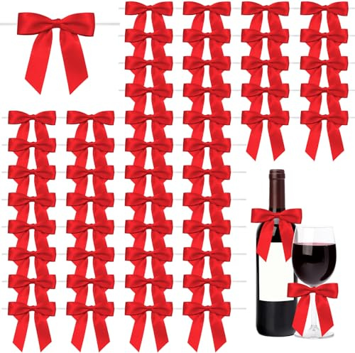 Bellanova 50 Stück Geschenkschleifen mit Draht 9 × 9 cm Rot | Fertige Dekoschleifen mit Klarem Bindedraht für Geschenkboxen, Backverpackungen und Partys