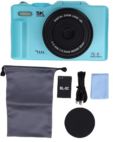 Fockety Caméra Numérique 5K, 75MP 18X Zoom 180 Degrés 3 Pouces Caméra WiFi Vlog Screen avec Un Objectif Grand Angle de 52 Mm 0,45x et Une Carte Mémoire de 64 Go, Un Appareil Photo pour