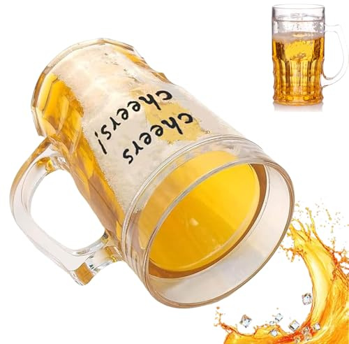 Vgpbphj Fake Beer Glass, 400ml Double Layer Funny Beer Stein, Fake Double Fake Beers Mug with Mezzanine, Prank Beer Mug with Handles, Leak-Proof Insulated, Realistic Cup for Bars Beverages (1 Pcs B)