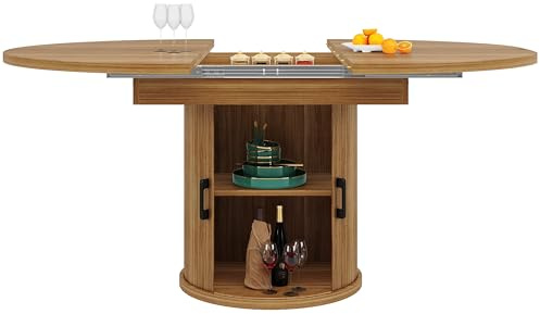 MUZHIXIANG Eettafel, utdragbar, rund till oval, matsalställ med förvaringsutrymme, köksbord för 4-6 personer, utrymmesbesparande rundt bord med utdragbart bordsblad för vardagsrum, kök, balkong