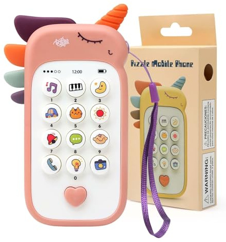 Bambebe Telefono Giocattolo per Bambini, Gioco Musicali Bambino 1 Anno, Cellulare Giocattolo per Neonato 6 9 12 Mesi, Giocattoli Sensoriali per Bambini con Telecomando per 1 2 3 Anni(Versione inglese)