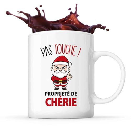 Planetee Mug Chérie Pas Touche Père Noël - Tasse Originale - Secret santa Cadeau Noël Humour Insolite Collègue