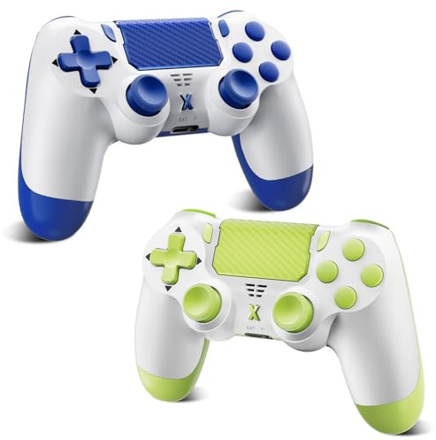 Renifan Wireless Controller for PS-4, Controller Wireless for PS-4/Pro/Slim/PC, Bluetooth Gamepad Joystick withTouch Panel 3.5mm Audio Jack Six-Axis (2PCS,BLUE+GREEN)