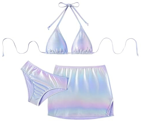 SEAUR Costumi da Bagno Tankini Ragazze Bikini Nuoto Spiaggia Mode 3 Pezzi Ragazze Costume da Bagno con Gonna Viola 15 Anni