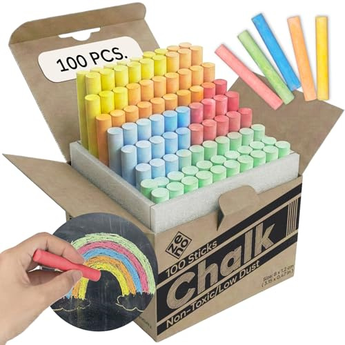 ZENO Tizas de Colores para Pizarra – Paquete de 100 – No Tóxicas, Bajo Polvo – Tizas Escolares para Escuela y Aula