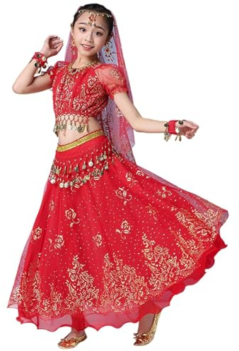 Générique Déguisement Bollywood Enfant, Costume Danse Orientale, Robe Indienne Sari Carnaval Fille