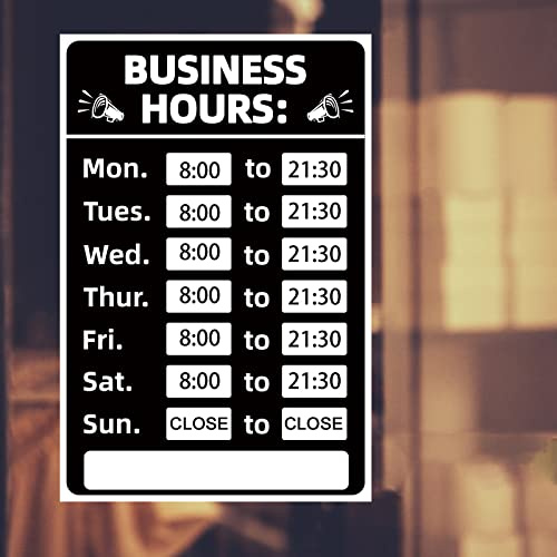 Señal de Horario de Oficina Adhesiva Cerrado/Abierto Pegatinas Resistente a la Intemperie (Negro)