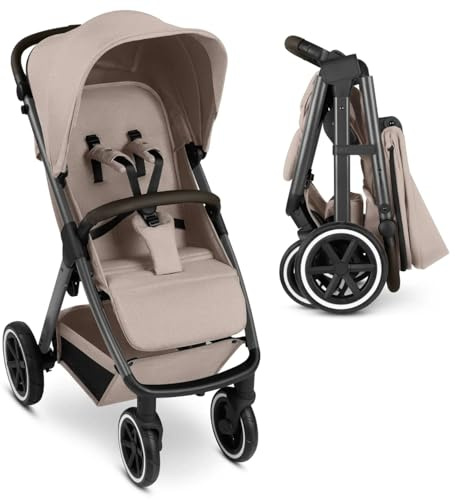 ABC Design Avus 2 Air - Passeggino & Passeggino sportivo con pneumatici, pieghevole con una sola mano, cursore regolabile in altezza, posizione sdraiata e sospensioni, portata fino a 22 kg - Camel