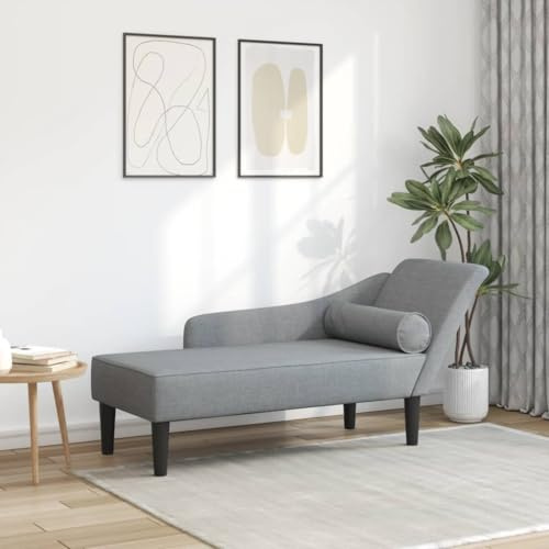 toolkix Chaise longue de tela gris claro con cojín, 141 x 55,5 x 66,5 cm, tumbona de relax para salón, sofá cama, sillón otomano, sillón XXL para comodidad y relajación