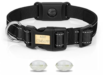 Collier Anti-tiques pour Chien, Collier gravé, réfléchissant et Ajustable - Comprend Un Pendentif Anti - Collier résistant avec nom et numéro de téléphone (Noir, S（30-40cm）)