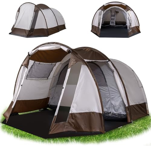 COSTWAY Tunneltält för 4–6 personer, vattentätt campingtält med stort främre utrymme och ventilationsdörr, familjetält med jordspikar, vindrep och bärväska för vandring och camping (4,6 x 3,2 x 3,2 m)