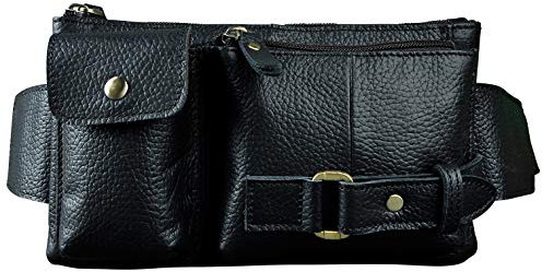 Le’aokuu Herren Echtes Leder Hüfttasche Brusttasche Bauchtsche Crossbody Bag Sling Bag Schultertsche Wandern Brustbeutel (8135 Schwarz)