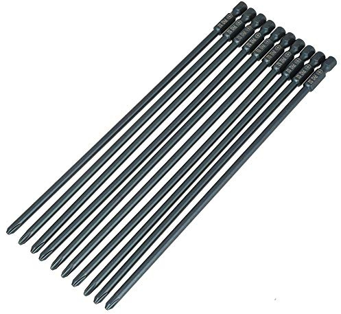 10pcs 200mm Long Set di punte per cacciavite Steel 1 / 4inch Hex Shank Magnetic Cross PH2 Cacciavite Bit