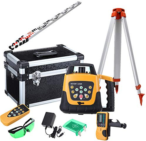Samger Rotationslaser Selbstnivellierend 360 Linienlaser Grün IP54 mit 1.65 Aluminium Stativ 5m Stab Komplettset, Arbeitsbereich 500M Außenbereich Arbeitszeit 20 Stunden mit Fernbedienung