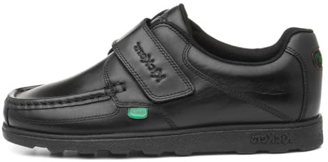 Kickers Boy's Fragma Single Strap Moc Toe Comfortable Leather Shoes | Smart Everyday School Look | Hook & Loop Fastening, Cushioned for All-Day Wear, Black, 2.5 UK Child