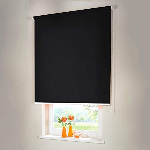 Sonnenschutz-HH® - Seitenzugrollo Verdunkelungsrollo - Außenmaß Breite 200 x 90 cm Höhe schwarz - Lichtundurchlässig Blickdicht Rollo für Abdunkelung Kettenzugrollo inkl. Universalträger