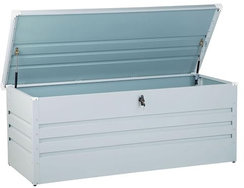 Beliani Große Metall-Gartentruhe 600 l hellgrau Kissenbox Auflagenbox für die Terrasse wasserdicht Aufbewahrungsbox Gartenbox Cebrosa