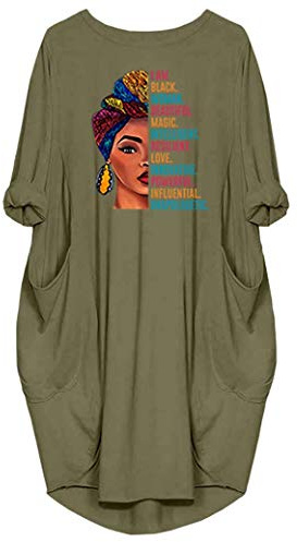 WbJetr Green Woman Beautiful Magic Long Sleeve Loose Pocket Oversize Tunic Dress