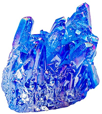 KYEYGWO Natürlicher Bergkristall Titan Beschichtet Kristall Quarz Cluster | Unregelmäßiges Naturstück Specimen Heilung Reiki Edelstein Fengshui Dekoration Sammlerstück Meditation Königsblau