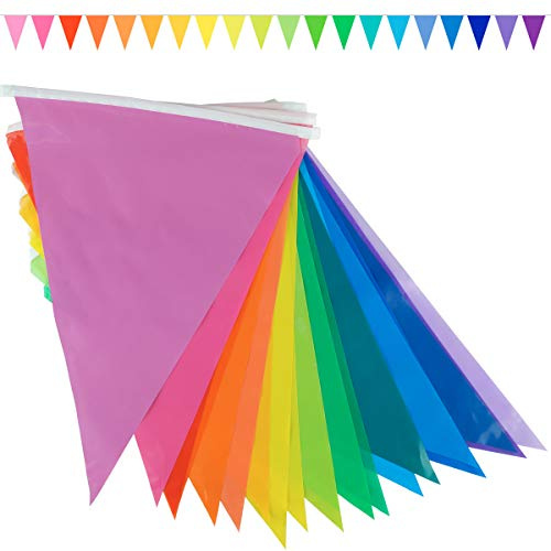 Goodymax® Wimpelkette 10 m Farbverlauf 20 Farben Regenbogen Girlande bunt Mehrfarbig Rainbow wiederverwendbar