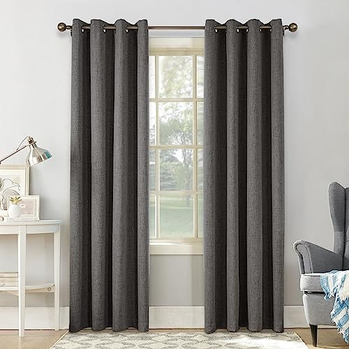 CUCRAF Vorhang 100% Blickdicht Leinen Gardinen mit Ösen Verdunklungsvorhänge Gardinen Grau H245 x B140 cm 2er Set, Thermovorhang Kälteschutz Schallschutz Vorhang für Wohnzimmer Schlafzimmer