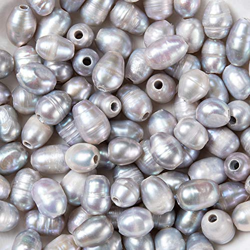 PandaHall - 100 perle di coltivazione d'acqua dolce naturali, 7 ~ 8 mm, forma ovale, perle grigie, perle sfuse per la realizzazione di collane, bracciali e gioielli