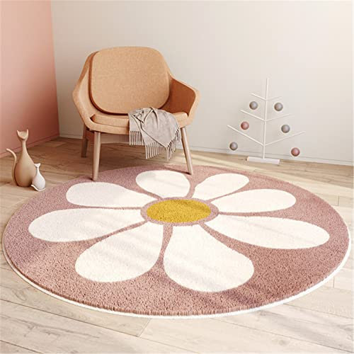 SWECOMZE Kinderzimmer Babymatte Weich Teppich Rund Babyzimmer Krabbeldecke rutschfest Spielmatte Baby Krabbelmatte Groß Kinderteppich Mädchen Jungen (Blume,80 * 80cm)
