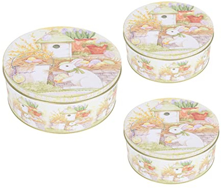 Cabilock 3er Set Ostern Keksdose Metall Deko SüßIgkeitenbehäLter Vintage Schmuckbox Plätzchendose Metall Dose Geschenkdose FüR Geschenke Und Party, Rund, 9-12cm