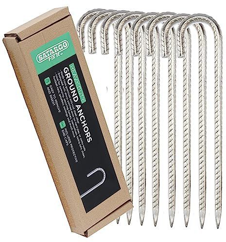 Satargo Strapazierfähige Zeltheringe aus verzinktem Stahl für harte Böden – 30.5 cm Metall-Heringe für Zelte, Trampolin, Pavillon, 10 mm dick, Anker, Heringe mit Silikon-Endkappen (8)