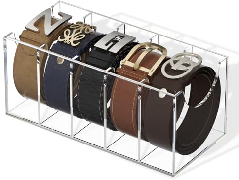 FEMELI Organiseur de ceinture, support de rangement en acrylique à 5 compartiments, présentoir transparent pour cravate de placard et nœud papillon