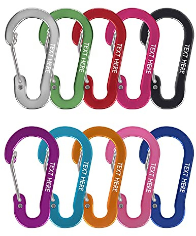 Personalisierte Text Gravur Karabiner,Schraubkarabiner mit gefederter Verschluss,S Form Karabiner Set,Karabiner Alu,für Hängematten,Camping,Wandern oder Reisen