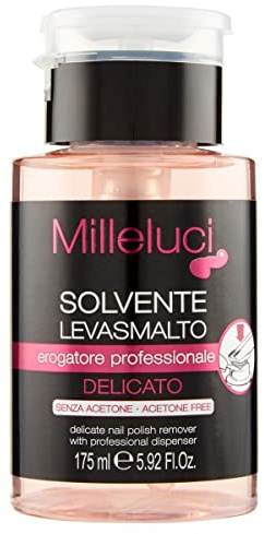 Milleluci | Solvente Levasmalto per Unghie, 175ml | per Unghie, Solvente Senza Acetone, Solvente per Rimuovere Smalto Unghie, Nail Polish Remover, Erogatore Professionale Pump