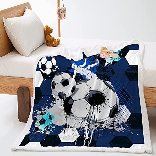 Highdi Couverture Polaire Hiver, Imprimé Sportif 3D Plaid Douillet, Couverture de Canapé Réversible, Couvre-Lit en Peluche, Couverture Moelleuse pour Adultes Enfants (150x200cm,Football)