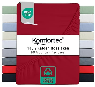 Komfortec Spannbettlaken Jersey 100% Baumwolle – 140x200 cm – 135g/m² – Weich, Atmungsaktiv & Hautfreundlich – Mit Rundumgummi – Oeko-Tex Zertifiziert – Für Boxspring, Topper & Matratzen – Rot