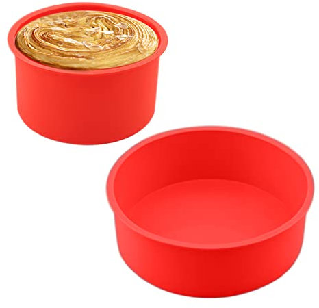 PFLYPF 2 rote Kuchenformen (4 Zoll, 6 Zoll) runde Silikon-Kuchenformen, DIY-Backen-Kuchenformen, Antihaft-Kuchenformen, geeignet zum Backen von Kuchen, Herstellen von handgemachter Seife