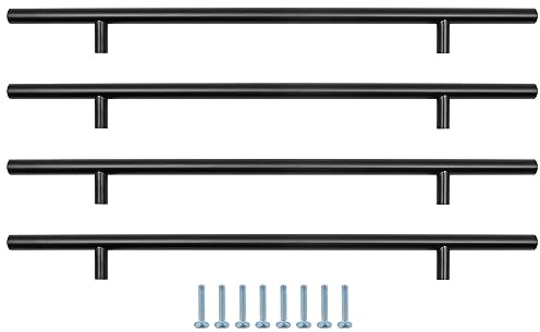 ZONADAH 4 Pack Matt Black Cupboard Handles 256mm Hole Center T Bar, Stainless Steel Drawer Pulls, 150mm Length Kitchen Cabinet Handle for Bedroom Wardrobe Door