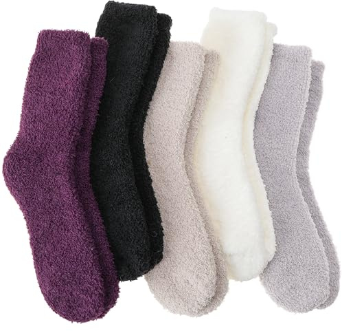 MOGGEI Fuzzy Socks for Women Men Winter Fluffy Warm Thick Cozy Comfy Sleep Super Soft Fluffy Fleece Cabin House Plush Gift Socks Stocking Stuffers(Assorted,M)