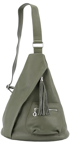 SH Leder echt Leder Damen unisex Brusttasche Sling Bag Sling Rucksack Schulterrucksack für Festival Reise Gross Crossbody Verstellbarer Schultergurt Frauen Ledertasche 32x38cm Lavie G666 (Olivgrün)