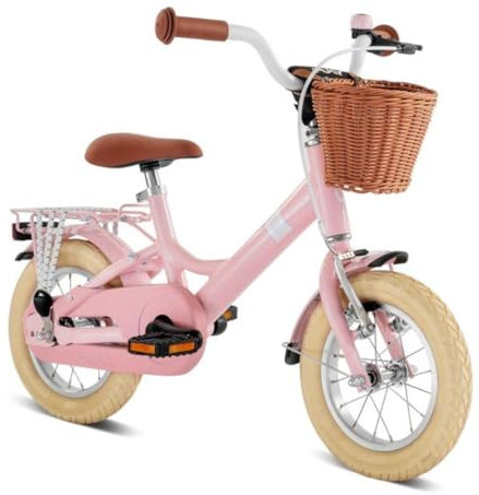 PUKY YOUKE Classic 12 | Kinderfahrrad ab 3 Jahre | Kinderfahrrad 12 Zoll | Ab 3 Jahren | Retro Fahrrad für Kinder mit Korb & Rücktrittbremse | Höhenverstellbar | Made in Germany | Retro Rose