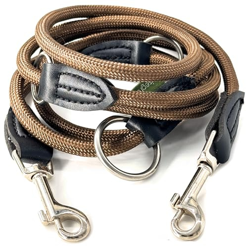 Leisegrün Hundeleine 2m verstellbar für kleine Hunde – Leichte Paracord Seilleine aus Nylon (0,8 cm) als Führleine, wetterfest & reißfest, Karabiner, Farbe: Elegantes Braun
