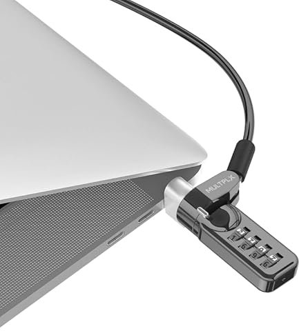 Multplx Universal Laptop Security Lock | Compatible With All Laptops inc Macbook | 1.7m Anti-theft Cable | 4 Digit Combination Lock | Cut Resistant Steel Cable