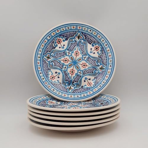 Lot de 6 assiettes plates Marocain turquoise - D 24 cm
