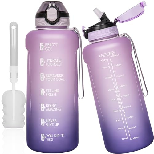 DEARRAY Tritan Trinkflasche 2l mit Strohhalm & Zeitmarkierung, 2 liter BPA-frei Große Wasserflasche mit Uhrzeit Motivierende Sportflasche für Fitness & Gym