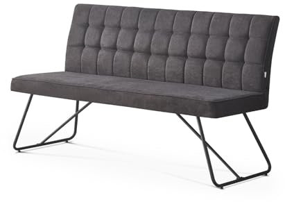 B&D home Sitzbank LINA, Esszimmerbank 160 cm mit Rückenlehne gepolstert für Esszimmer, Flur, Garderobe mit Metallgestell, Industrial modern Design, Anthrazit, 11311-160-ANTR (160 cm)